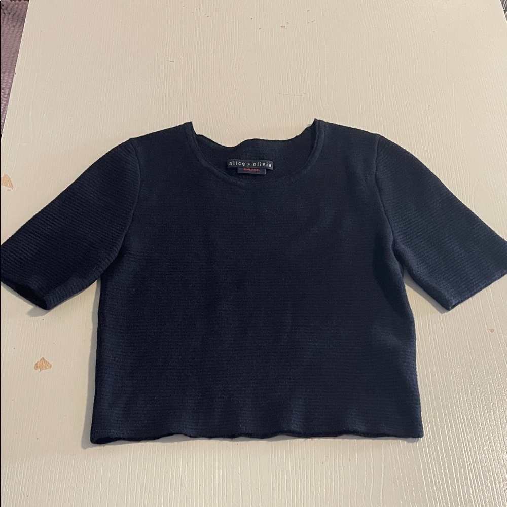 Alice + Olivia Ribbed Black Crop Top
